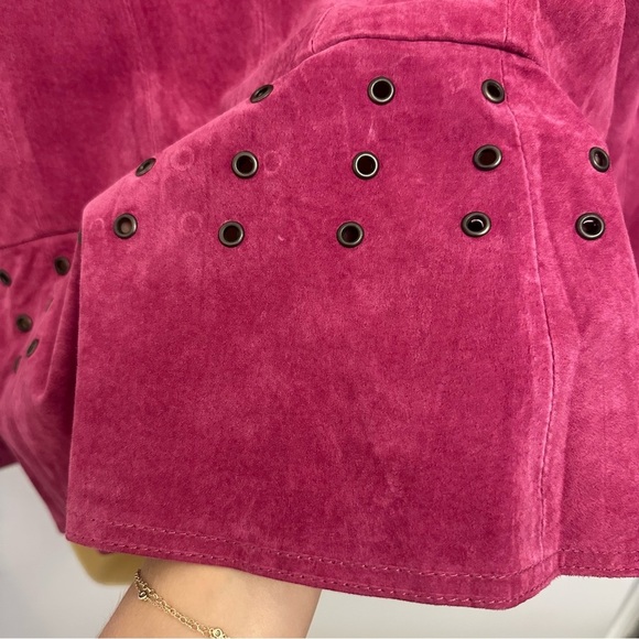 Bagatelle Pink Studded Suede Leather Jacket - Picture 9 of 13